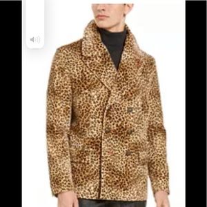 NWT Tallia Orange velveteen leopard peacoat -L